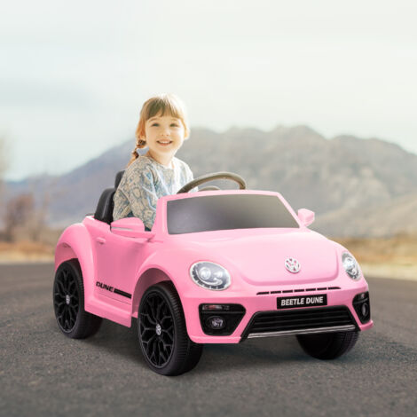 Coche Eléctrico para Niños de +3 Años Volkswagen Beetle con Batería 12V Mando a Distancia Faros Bocina y Música Rosa