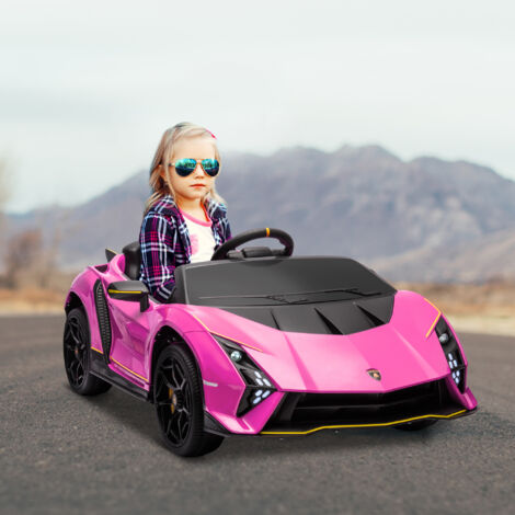 Coche Eléctrico para Niños Lamborghini Autentica con Batería 12V Mando a Distancia Faros Bocina Arranque Suave y Música MP3 Rosa
