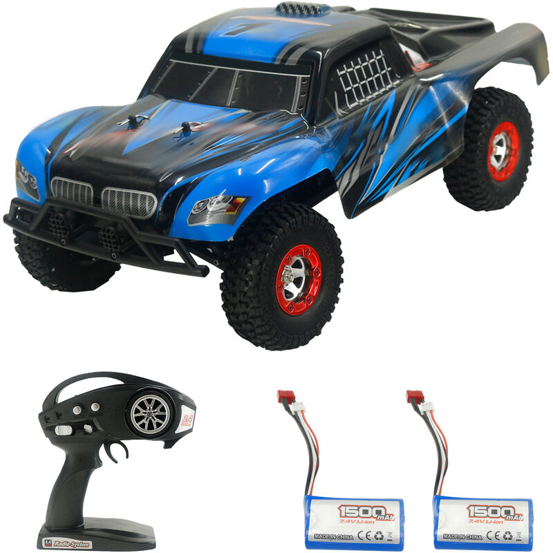 

Asupermall - Coche RC 1:12 2.4G Camion de recorrido corto 35km / h Coche de alta velocidad 4WD RTR con 2 baterias, bateria del motor-2 del cepillo