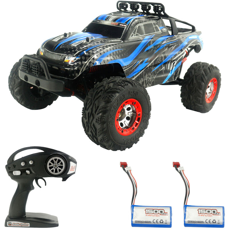 

Asupermall - Coche todoterreno RC 1:12 2.4G Coche RC 30km / h Coche de alta velocidad 4WD RTR con 2 baterias, bateria del motor-2 del cepillo azul