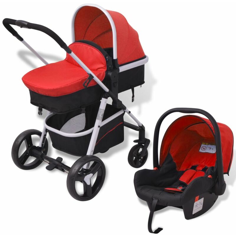 

Happyshopping - Cochecito de bebe 3 en 1 rojo y negro aluminio