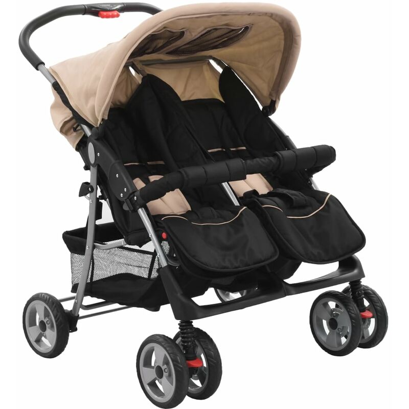 

Happyshopping - Cochecito para gemelos de acero gris taupe y negro