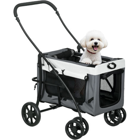 Cochecito para Perros Pequeños Plegable Cochecito para Mascotas con Vagón Desmontable 4 Puertas con Cremallera Gris
