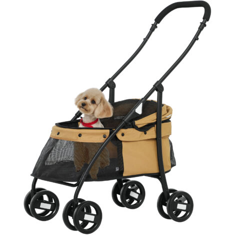 Cochecito para Perros Pequeños Plegable con Ventanas de Malla Cojín Lavable Correas de Seguridad y Marco de Acero Café