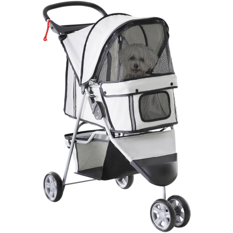 

Cochecito Plegable Mascotas 75x45x97cm Perro Gato Carrito Ruedas Giran 360º - Gris - Pawhut