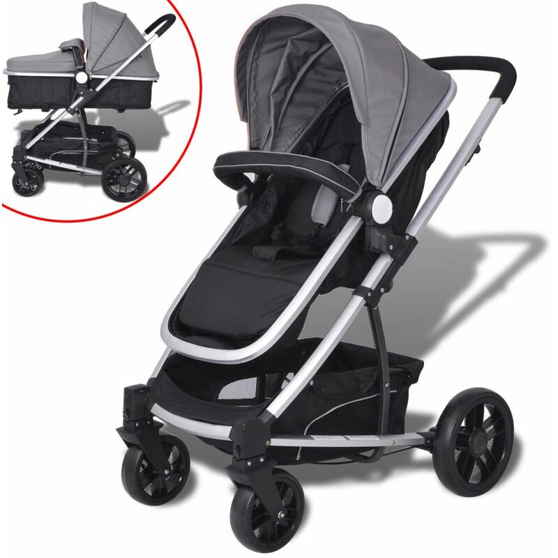 

Cochecito/Silla de bebe 2 en 1 aluminio gris y negro