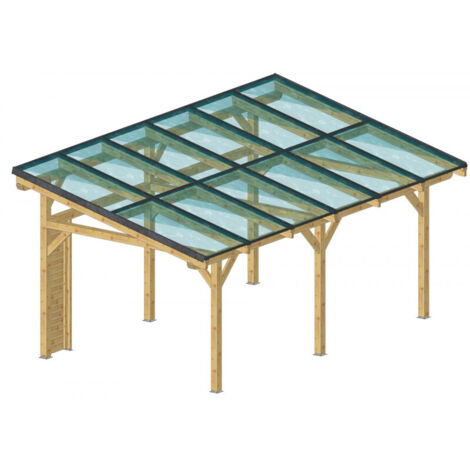 Cochera de madera con sistema fotovoltaico de 6kW, 349x560 cm – 12 paneles – Techo a una sola pendiente para exterior – WT3556 Foresta
