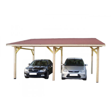 Cochera doble de madera 450x652 cm – Una sola pendiente – Cochera con cubierta bituminosa – Madera laminada encolada – AV4565VS Foresta