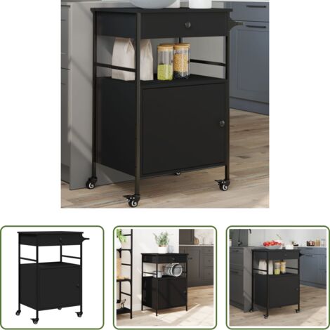 Cocina -  Carrito de cocina de madera de ingeniería negro 56x43x89,5 cm
