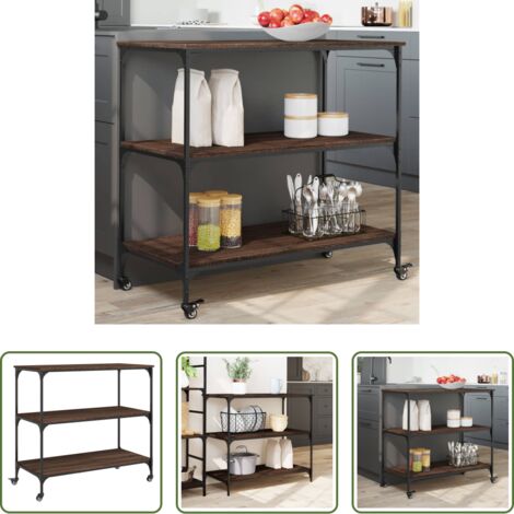 Cocina -  Carrito de cocina madera ingeniería marrón roble 102x50x95 cm