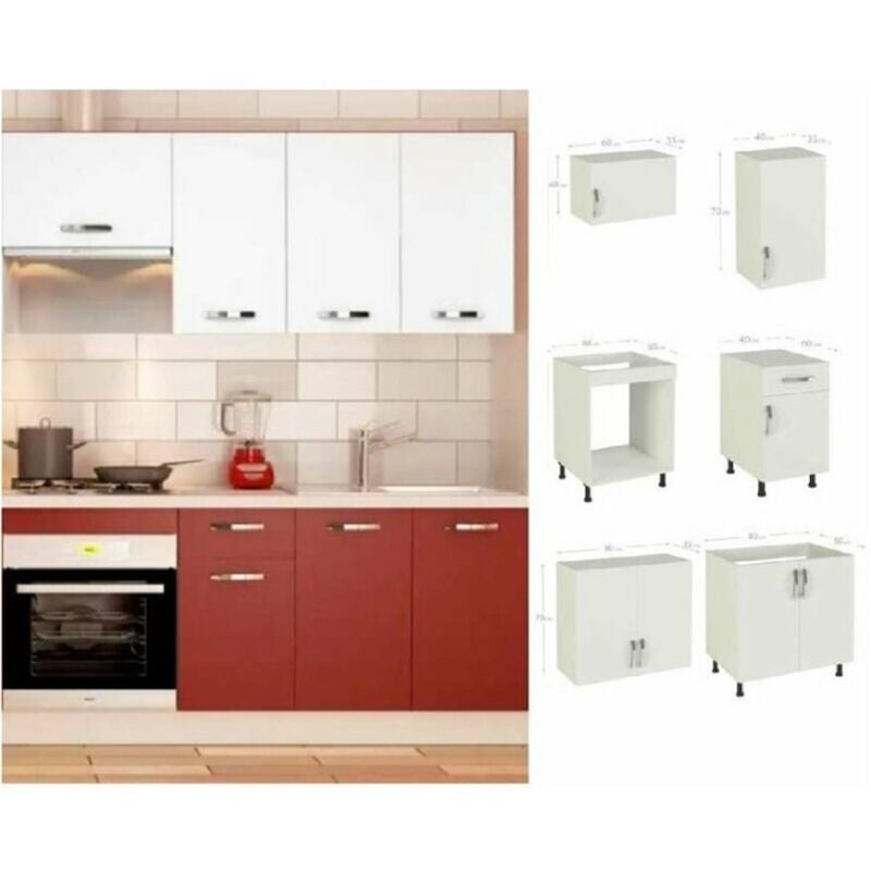 Md Block - Cocina completa 180 cm(ancho) color burdeos-blanco KIT-KIT Opción Sin zócalo y sin encimera