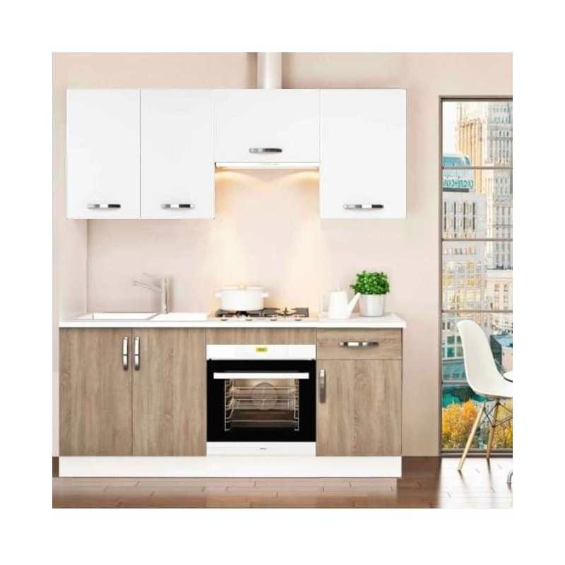 

Md Block - Cocina completa 180 cm(ancho) color roble-blanco KIT-KIT Opción Con zócalo y encimera