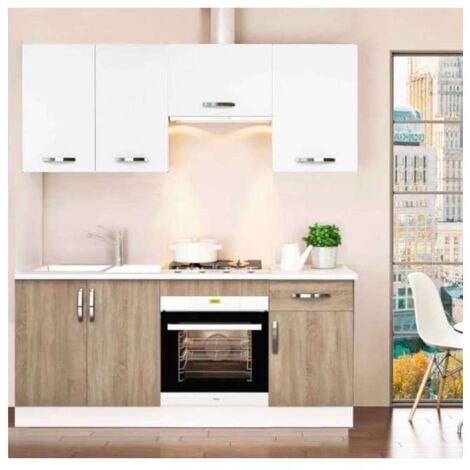 Cocina completa 180 cm color roble-blanco KIT-KIT Complementos sin zócalo y sin encimera