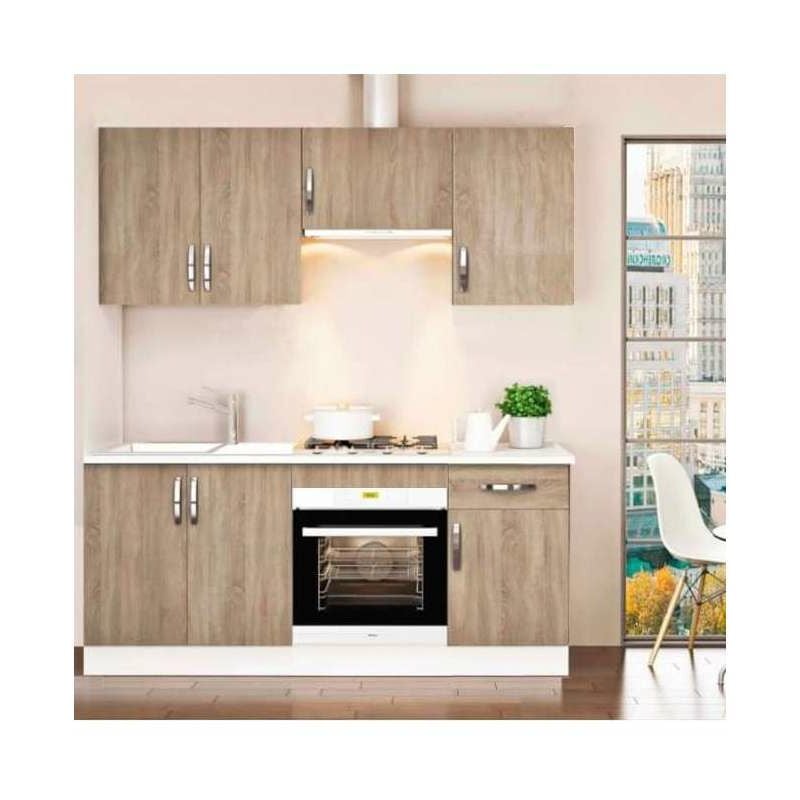 

Md Block - Cocina completa 180 cm(ancho) color roble KIT-KIT Opción Con zócalo y encimera