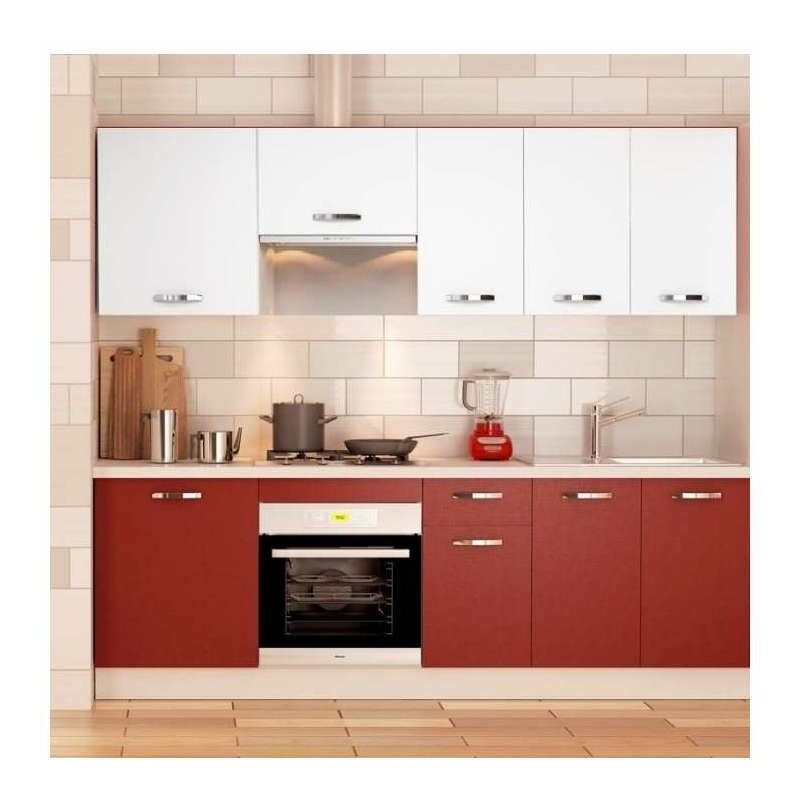 Md Block - Cocina completa 240 cm(ancho) color burdeos-blanco KIT-KIT Opción Sin zócalo y sin encimera
