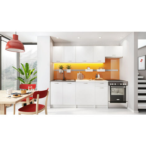 Cocina completa 240 cms color blanco, encimera y zocalos incluidos, ref-29b NO INCLUYE: Fregadero ni grifo.