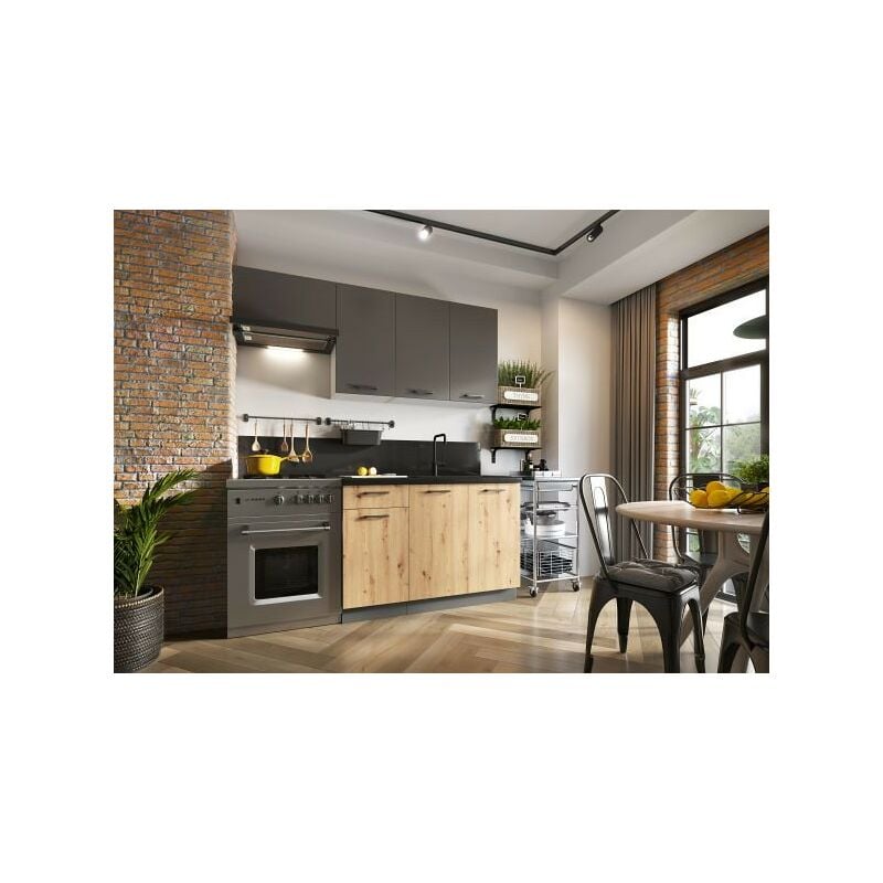 

La Cibertienda - Cocina completa 180 cms color Roble y Grafito, encimera y zocalos incluidos, ref-57a