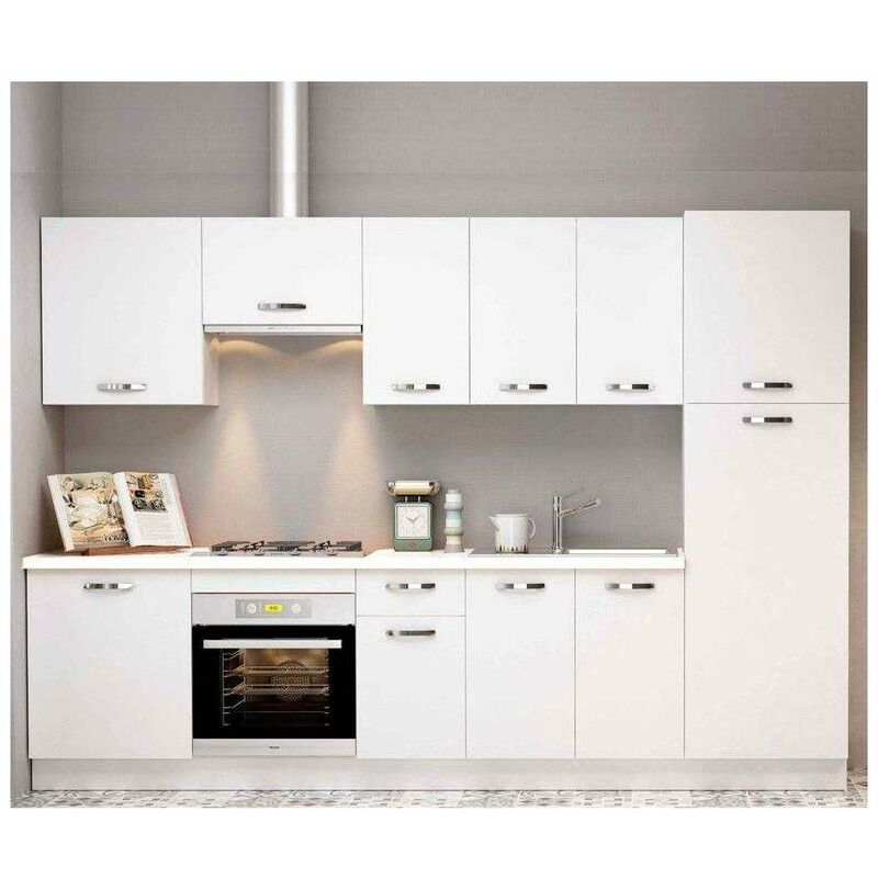 

Cocina completa 3 metros(ancho) color blanco KIT-KIT Opción Con zócalo y encimera
