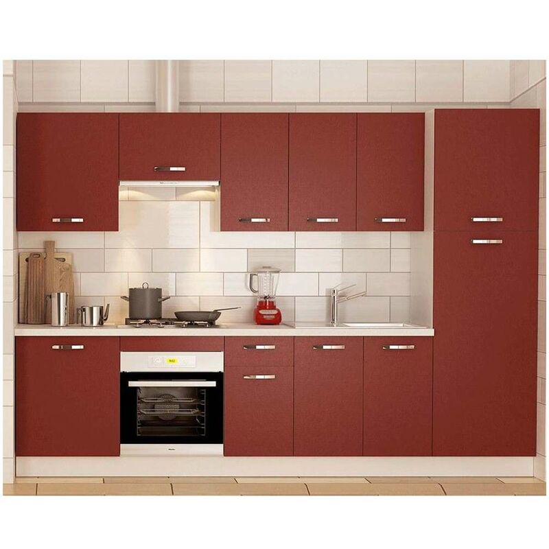 

Cocina completa 3 metros(ancho) color burdeos KIT-KIT Opción Sin zócalo y sin encimera