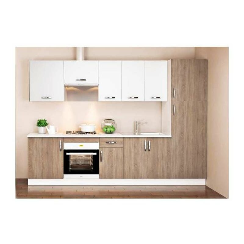 

Cocina completa 3 metros(ancho) color roble-blanco KIT-KIT Opción Con zócalo y encimera