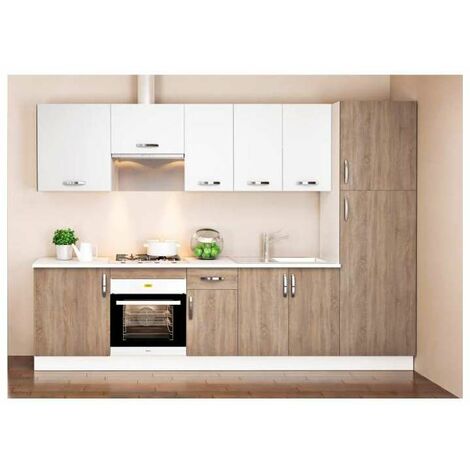 Cocina completa con encimera y con zocalo de 3 metros(ancho) color roble-blanco KIT-KIT