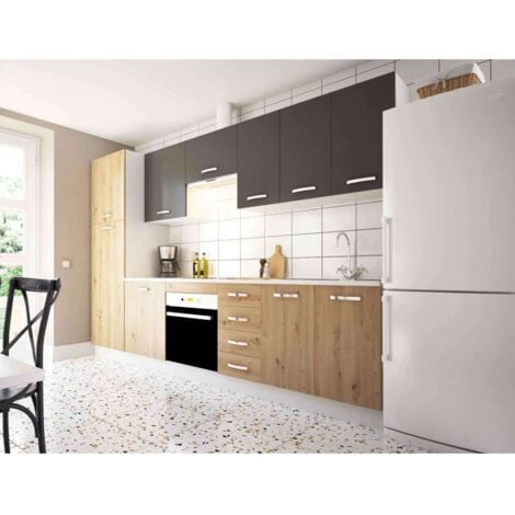 Cocina completa con zocalo y encimera 3 metros(ancho) color roble albar/gris parís KIT-KIT
