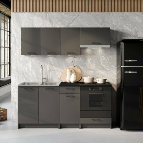 Cocina completa Covo, conjunto compacto y funcional con puertas y cajón, color antracita
