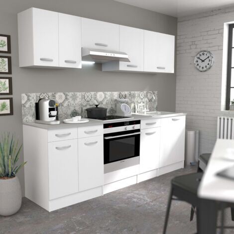 Cocina Completa en Color Blanco Mate Cocina 6 Muebles 240 cm