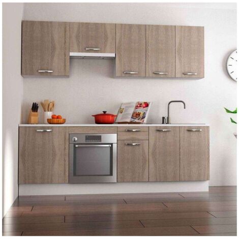 Cocina completa incluye zocalo y encimera 240 cm(ancho) color roble cortez, KIT-KIT