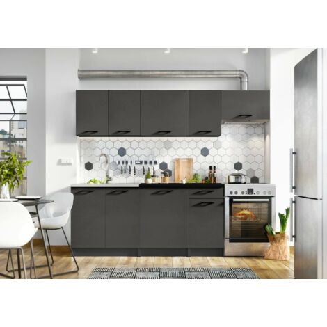 Cocina completa Rosta, conjunto compacto y funcional con puertas y cajón, color antracita