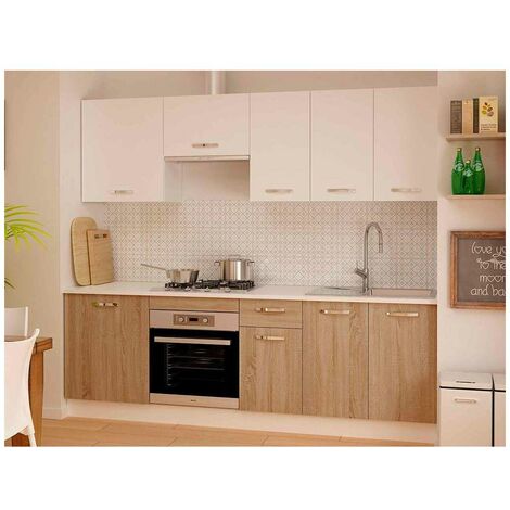 Cocina completa sin encimera y sin zocalo 240 cm(ancho) color roble-blanco KIT-KIT