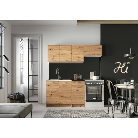 Cocina completa Sora, conjunto compacto y funcional con puertas y cajón, Roble nudos