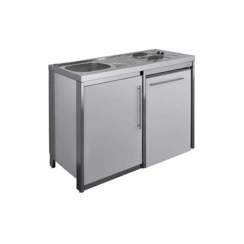 

Cocina con placa de cocción y refrigerador METALINE 120cm, aluminio con recubrimiento de polvo