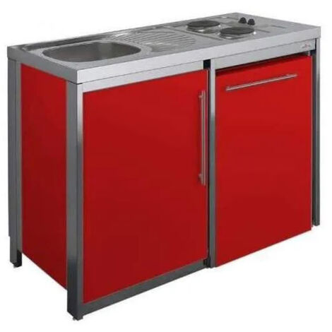 Cocina con placa de cocción y refrigerador METALINE 120cm, carmín recubierto de polvo