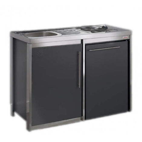 Cocina con placa de cocción y refrigerador METALINE 120cm, pintada en polvo antracita