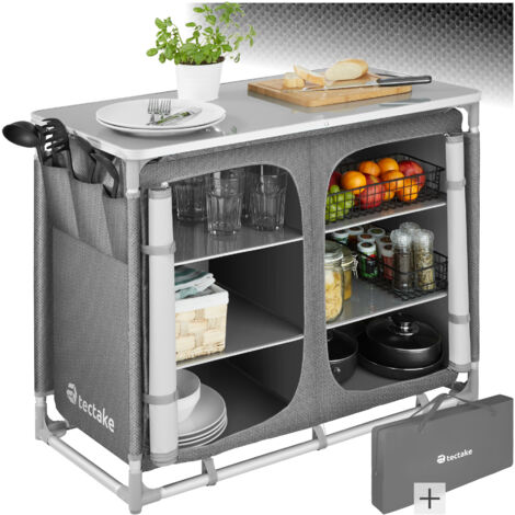 Cocina de camping 97x47,5x78cm - cocina plegable de madera y aluminio, cocinilla de camping para cocina de gas con bolsa, cocina de camping gas con patas ajustables