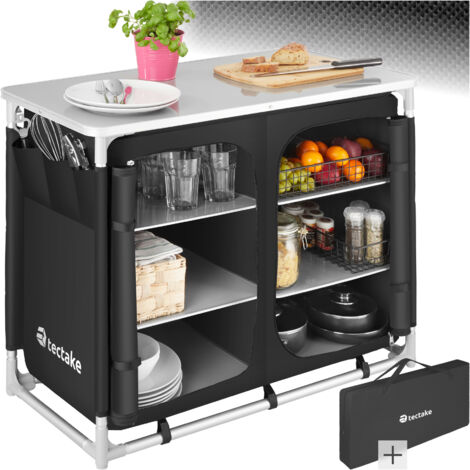 Cocina de camping 97x47,5x78cm - cocina plegable de madera y aluminio, cocinilla de camping para cocina de gas con bolsa, cocina de camping gas con patas ajustables