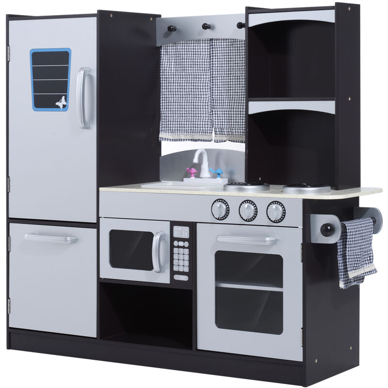 

Homcom - Cocina de Juguete de Madera para Niños +3 Años Set Juego Cocinita + Accesorios - plata, negro