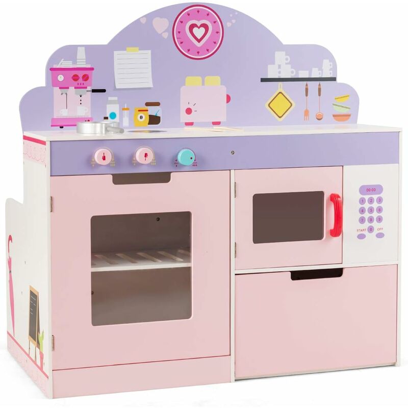 

Cocina de Juguete para Niños con Restaurante Juego de rol de Doble Cara Cocinita para Niños con Estufa,Horno,Horno Microondas y Estantes de