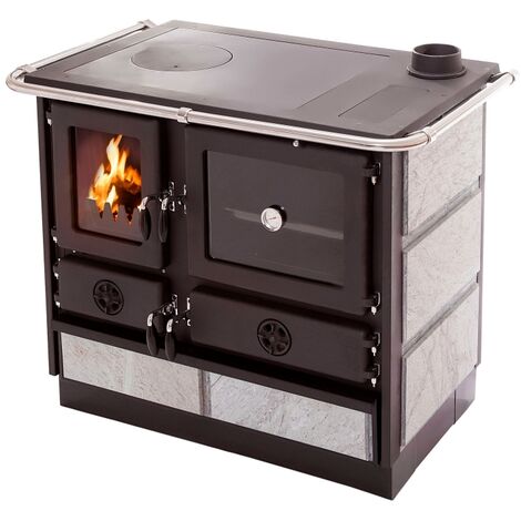 Cocina de leña con horno y placa de hierro fundido, en acero esmaltado negro