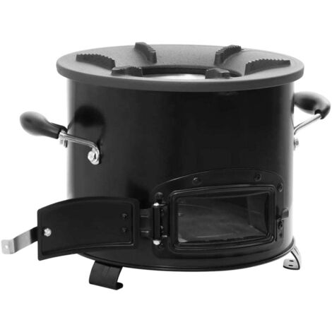Cocina de leña para camping metal negro 36x26x22,5 cm