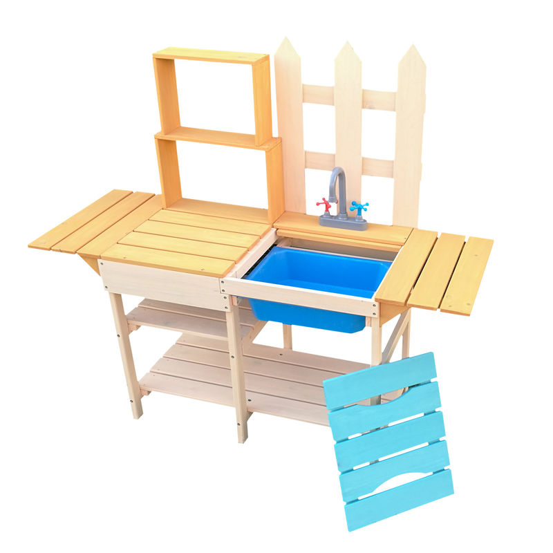 

Wiltec - Cocina de madera para niños 109,2x40,4x98,6cm con estantería, para jugar en jardín, balcón o terraza