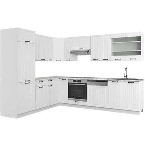 Cocina esquinera Fame-Line, Casa de campo blanca/blanca, 227 x 287 cm , ET Mármol, Vicco