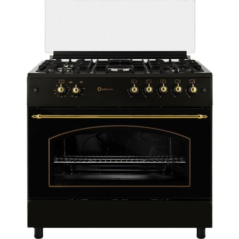 Cocina gas Solthermic F9l50G2RB negra rustica con mandos dorados / ancho 90 cms / 5 fuegos / horno panorÃ¡mico 115 l. / gas butano y gas ciudad