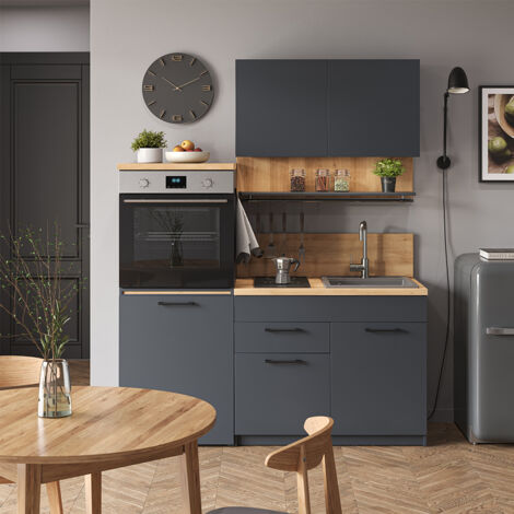 Cocina individual Egbert, Antracita, 160 cm con mesa extensible, Vicco