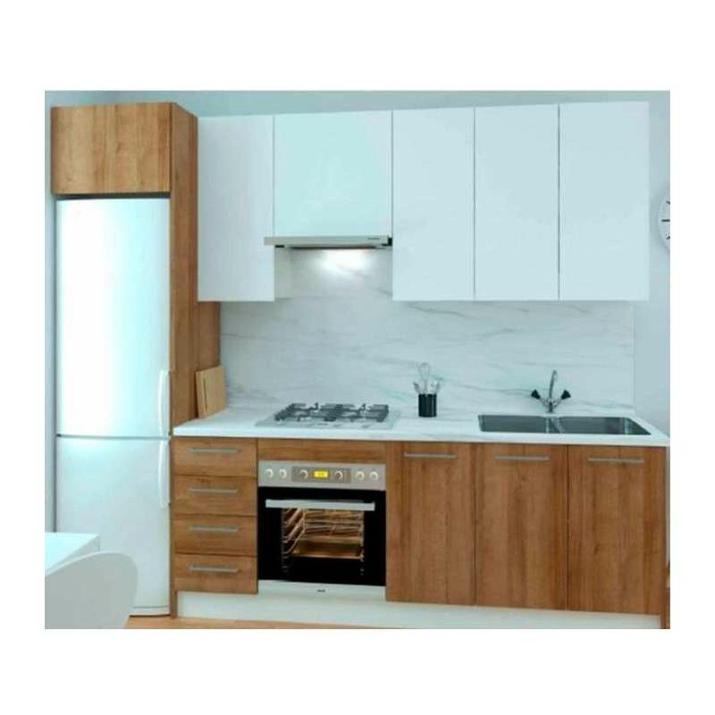 

Cocina Kit-Chef 280 cm(ancho) disponible en varios colores Combinaciones Roble vega/blanco. Sin zócalo y sin encimera