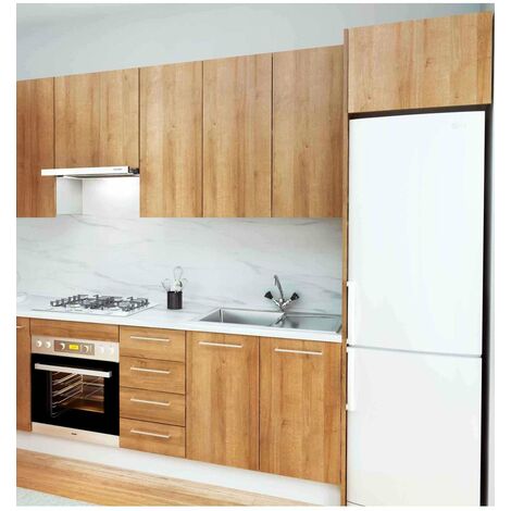 Cocina Kit-Chef con encimera y con zocalo de 280 cm(ancho) en roble.