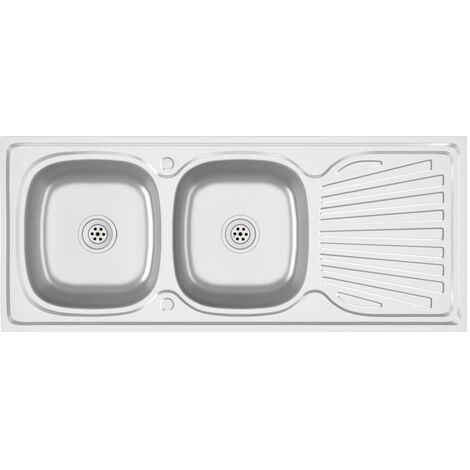 Cocina louça + doble cuba 1200x500x155 mm de plata