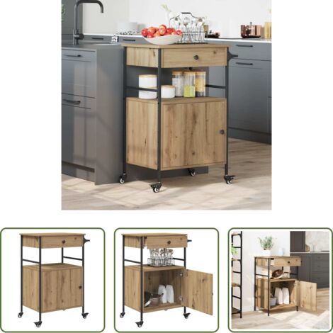 Cocina moderna -  Carro de Cocina Roble artesanal 56 x 43 x 89,5 cm