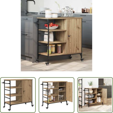 Cocina moderna -  Carro de Cocina Roble artesanal 87.5 x 39 x 84.5 cm